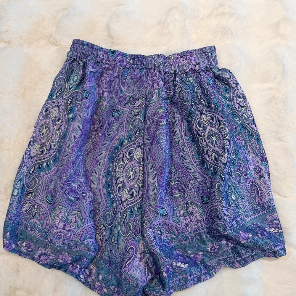 & Other Stories Purple Paisley Elastic-Waist Bermuda Shorts